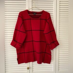 Tahari Red and Black Knit 3/4 Sleeve Pullover Crewneck Sweater Size 2X